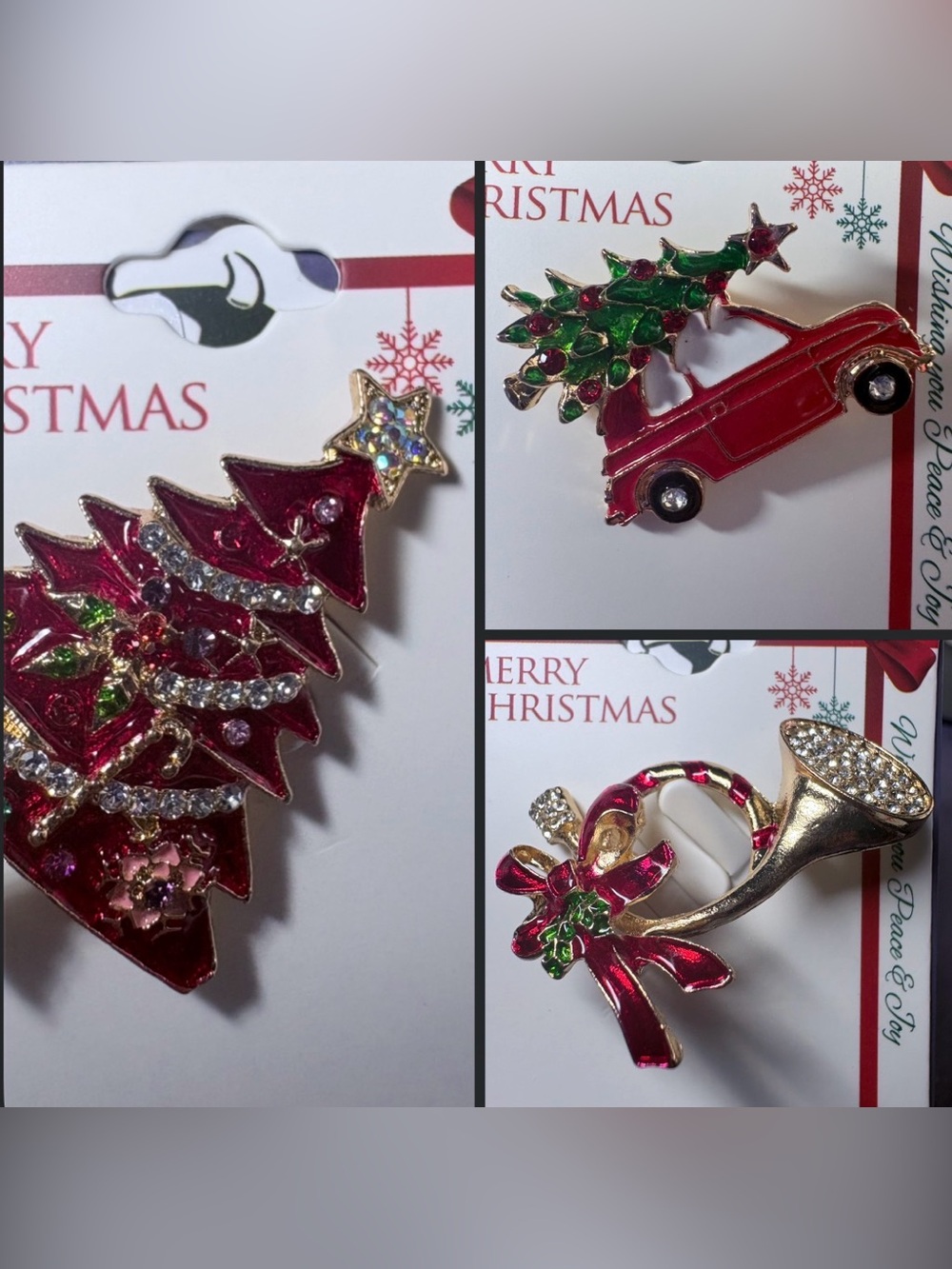 Nicole Merry Christmas Brooch Pin Set - Tree, Car, Horn